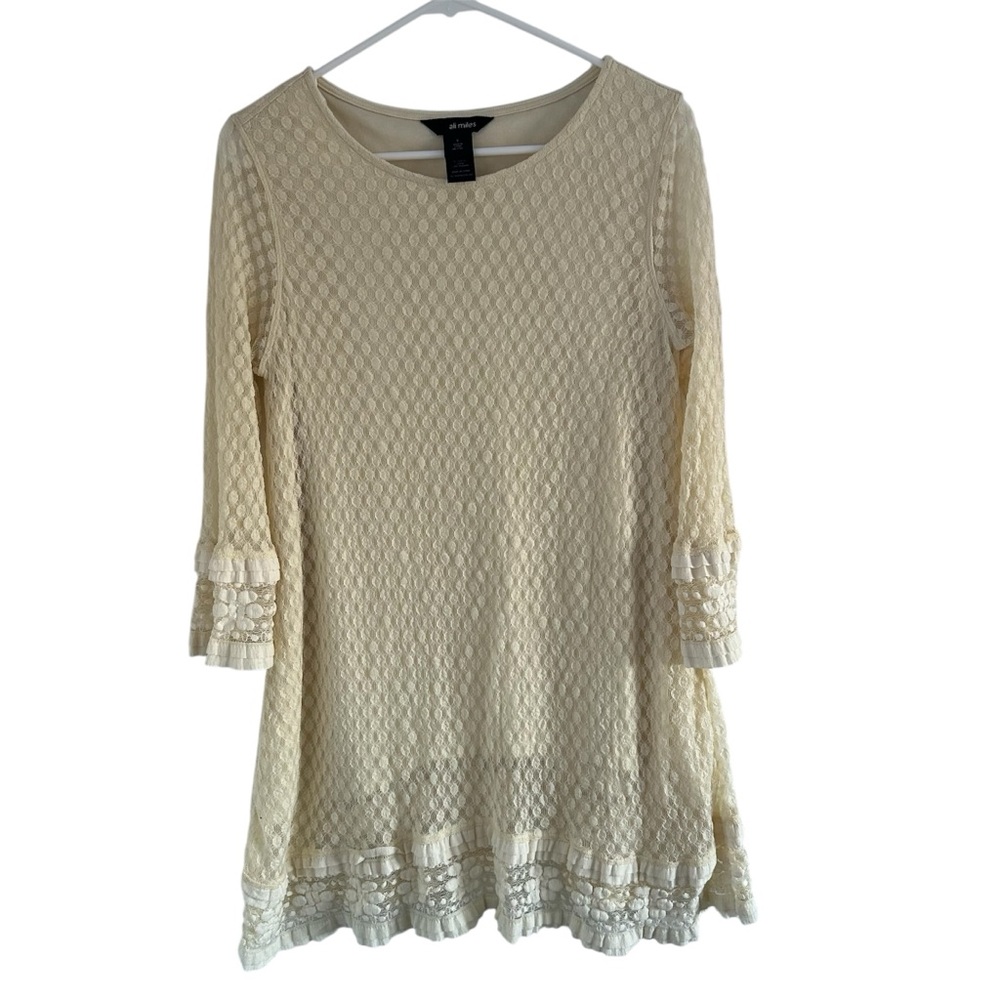 Ali Miles Cream dress‎ with Ruffled Peter Pan Collar